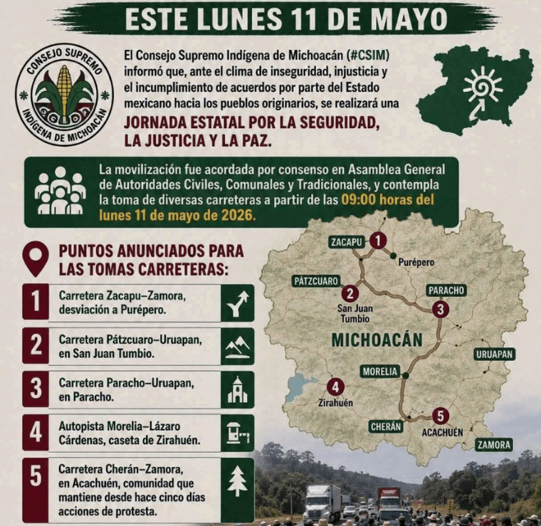 Comunidades Indígenas Bloquearán Carreteras hoy